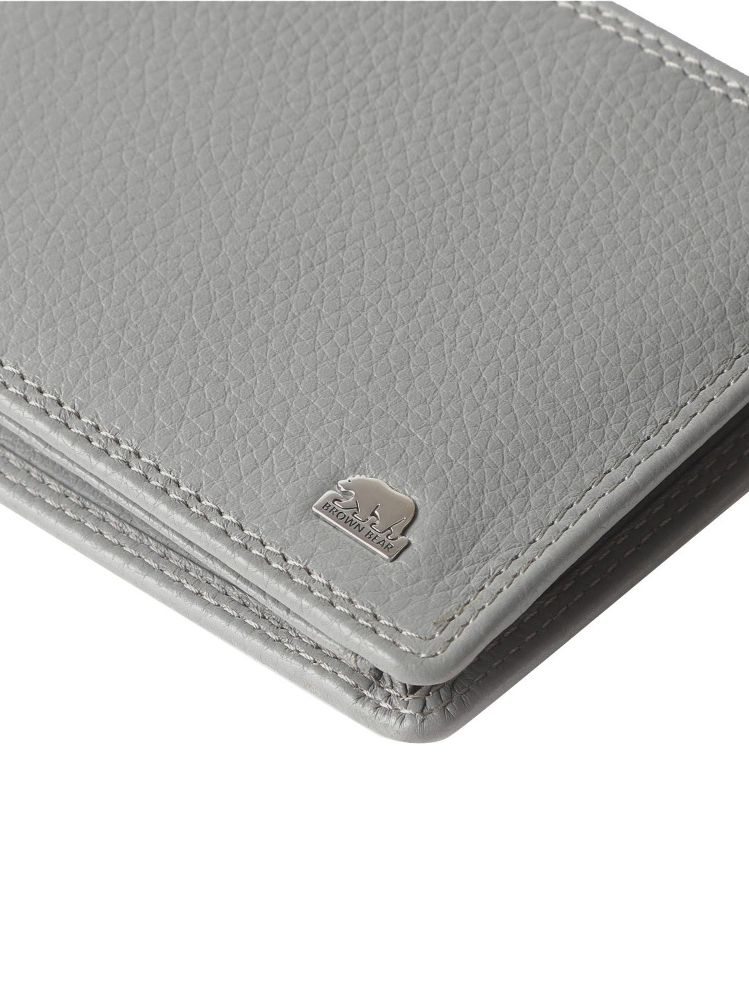 Brown Bear Grey Casual Leather Rfid Bi-Fold Wallet for Men