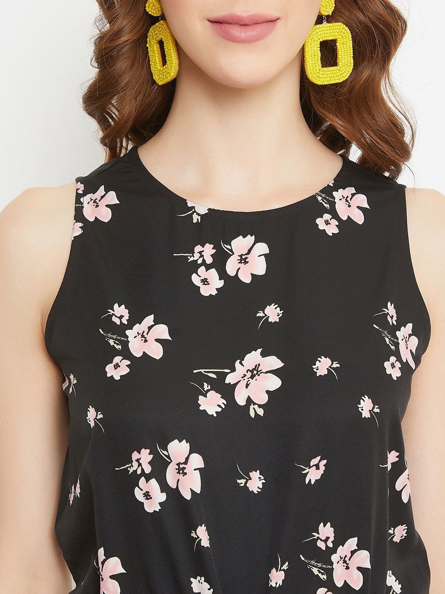 PURYS Black Floral Print Playsuit