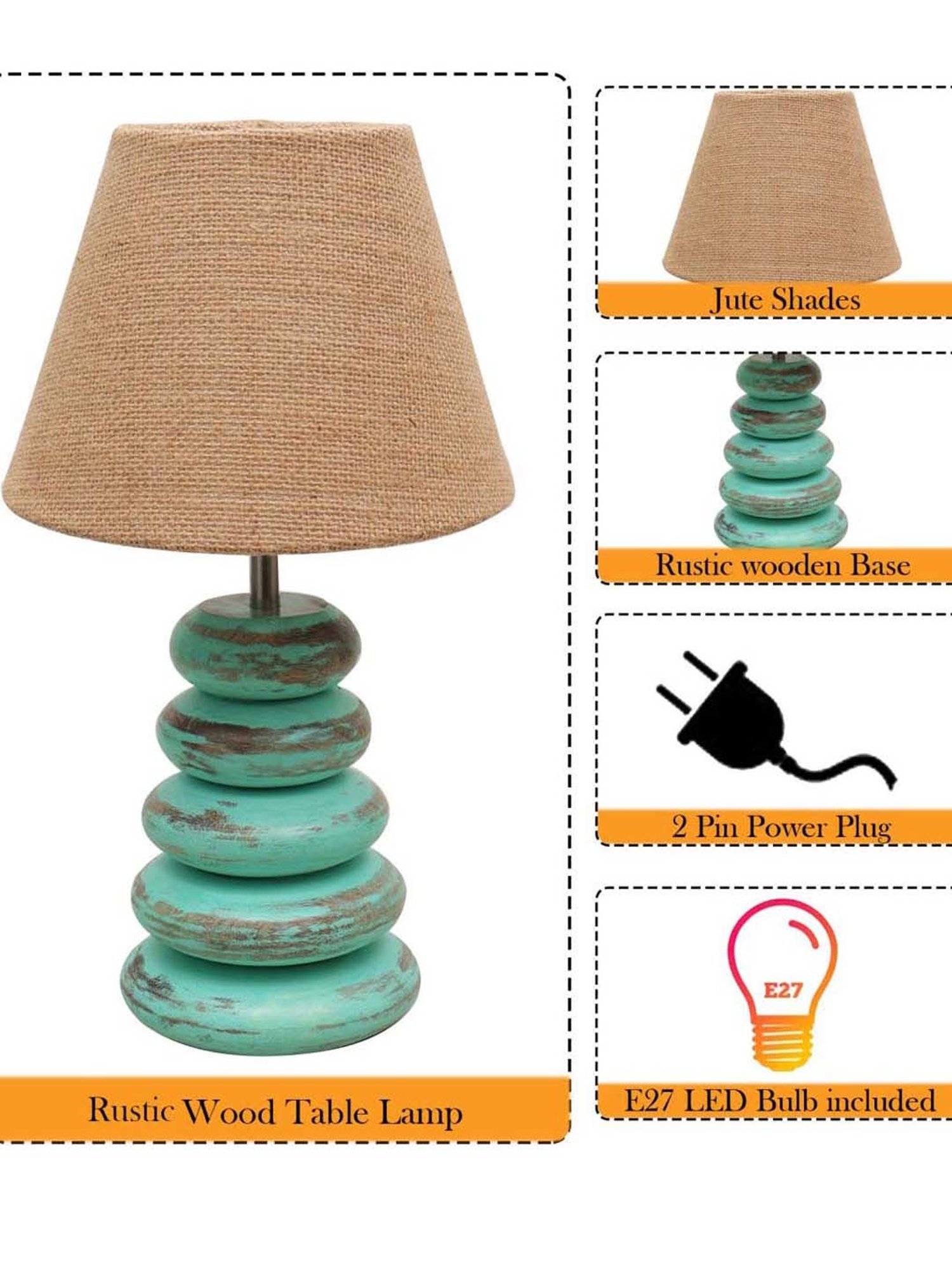 Homesake Brown & Green Wood Bedside Desk Nightstand Table Lamp