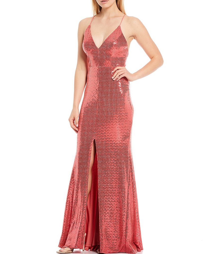 Aidan Aidan Mattox V-Neck Stretch Sequin Mermaid Gown