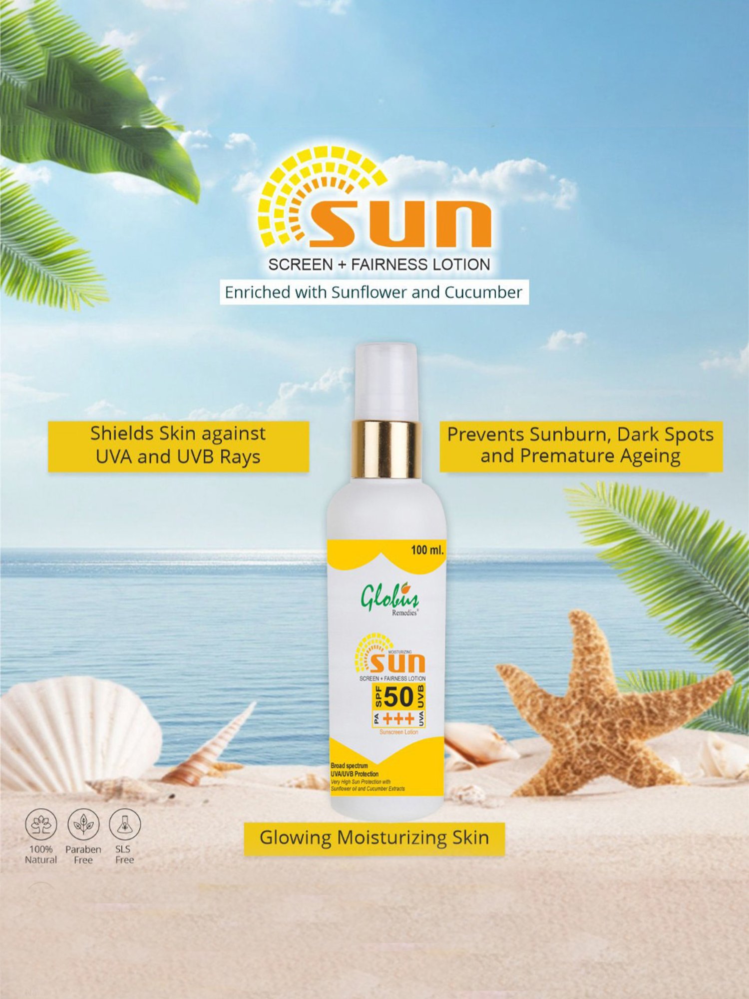 Globus Remedies Sunscreen Fairness Lotion SPF 50+++ & Papaya Face Wash Combo