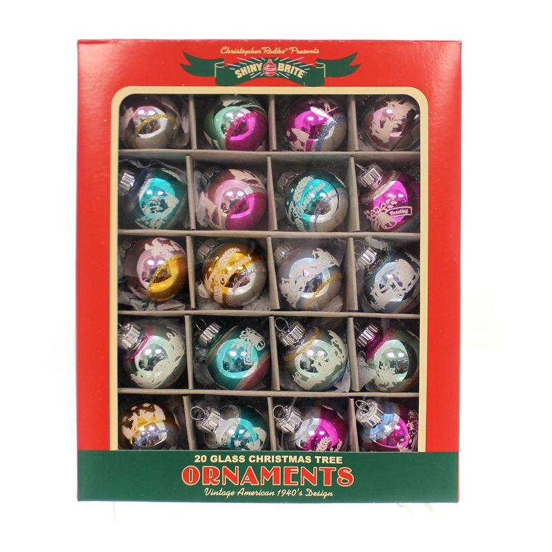 Shiny Brite 1.25" Vintage Celebration Flocked R # Shiny Brite Vintage Retro  -  Tree Ornaments