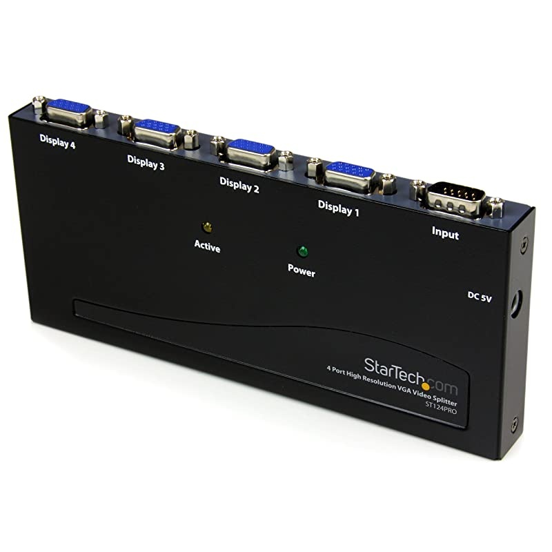 com 4-Port VGA Video Splitter - 300 MHz- VGA Splitter - 4 port - 2048x1536 @ 80Hz (ST124PRO) Black