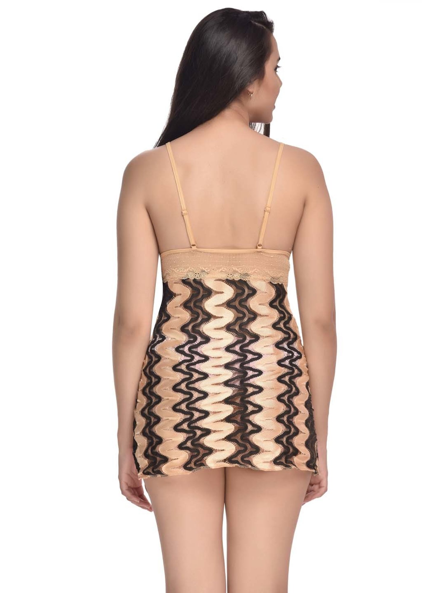 AROUSY Beige Self Pattern Babydoll