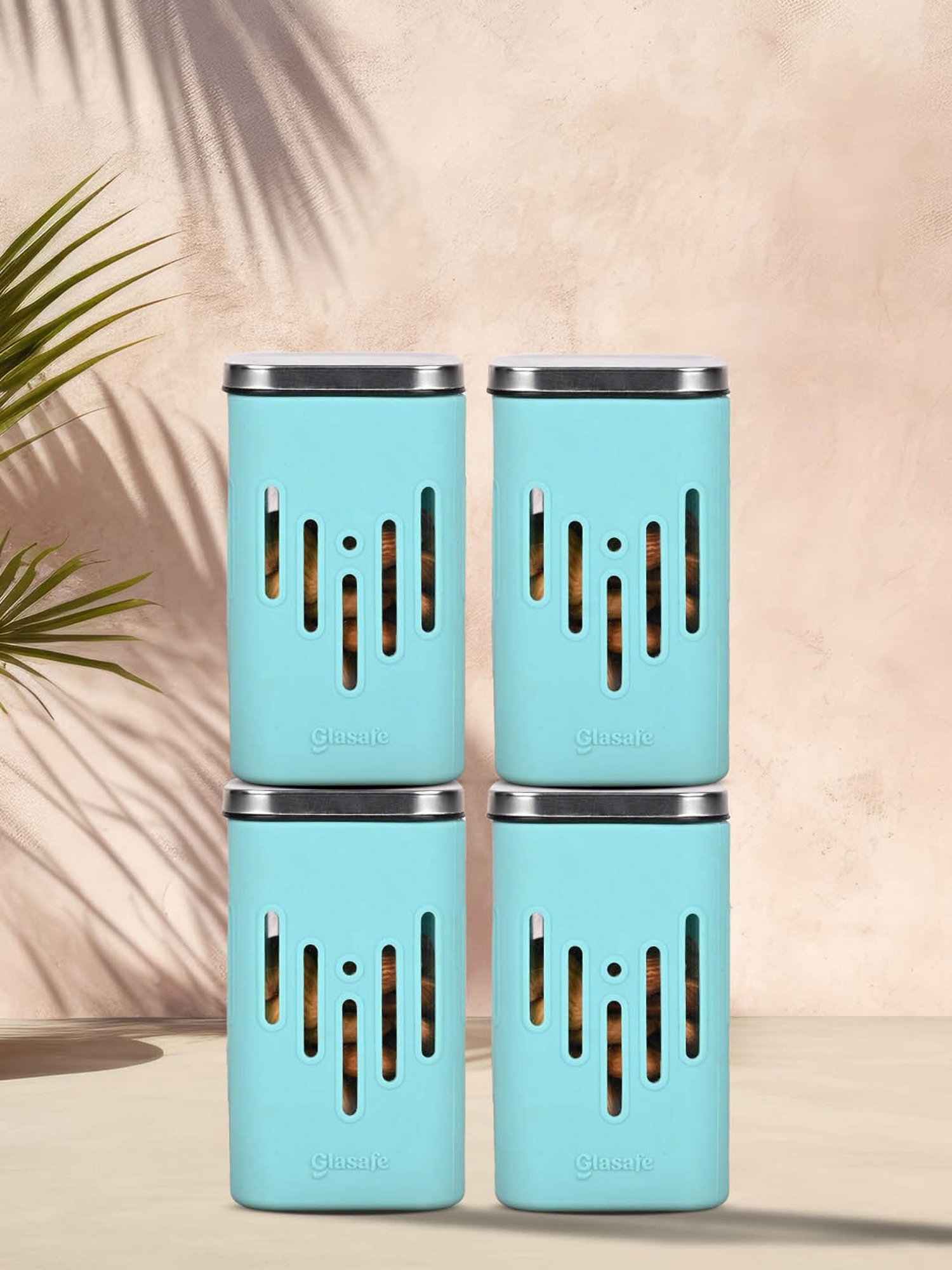 Glasafe 'O' Grip Mellow Green Borosilicate Containers - Set of 4 (250ml)