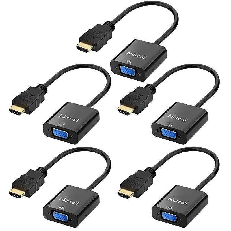HDMI to VGA 5 Pack  GoldPlated HDMI to VGA Adapter Male to Female for Computer Desktop Laptop PC Monitor Projector HDTV Chromebook Raspberry Pi Roku Xbox and More Black