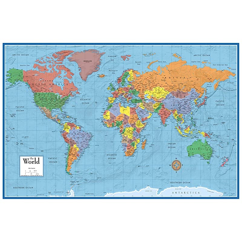 24x36 World Classic Elite Wall Map Mural Poster Laminated