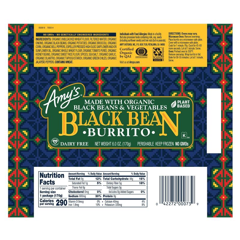 Amy's Black Bean & Vegetables Frozen Burrito - 6oz