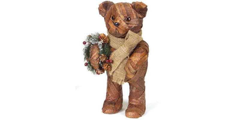 Diva At Home 14" Brown Rustic Finish Standing Rattan Bear Christmas Figure