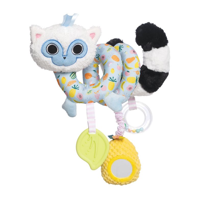 Manhattan Toy Lemur Baby Travel Spiral with Baby-safe Mirror, Elastic Pull Cord, Textured Teether and Ring Rattle