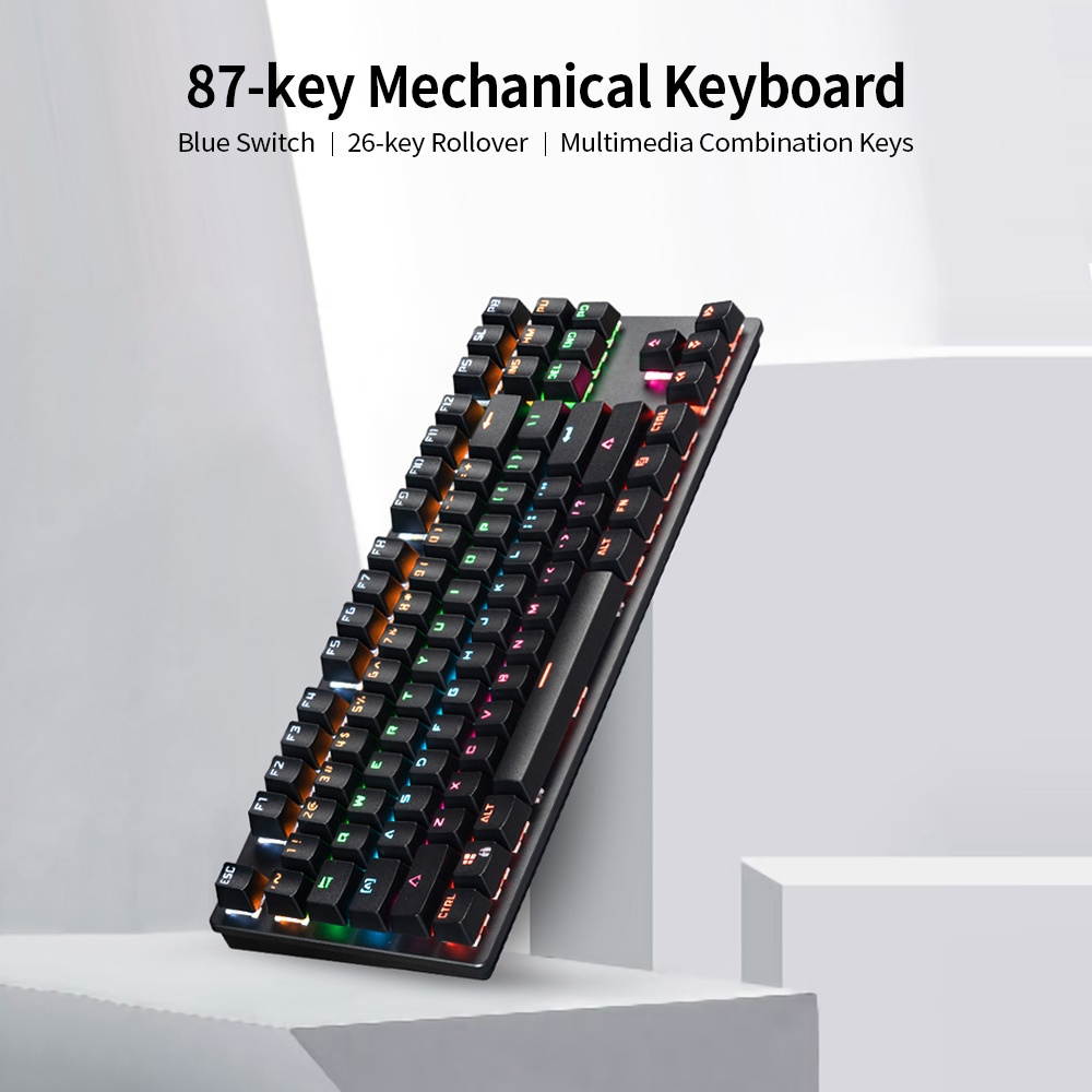 87-key Mechanical Keyboard Wired Keyboard RGB Backlit Keyboard Blue Switch/ 26-key Rollover/ Multimedia Combination Keys White