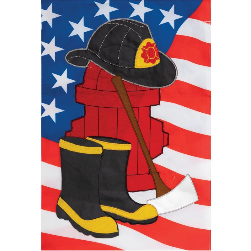 Home & Garden 18.0" Applique Firefighter Garden Fla Custom Decor  -  Flags