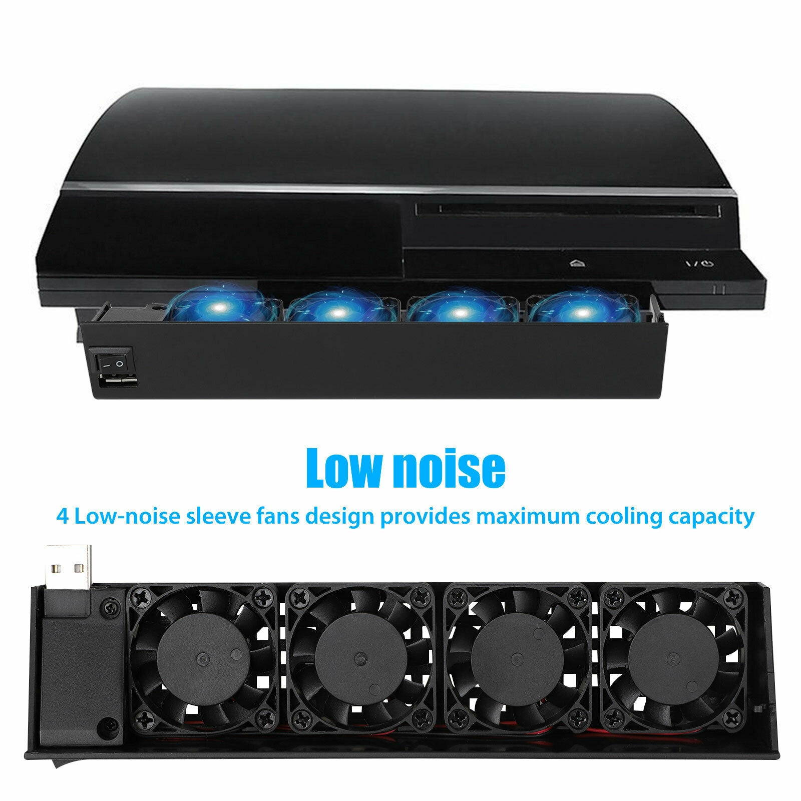 4-Fan External Front Intercooler USB Extra Cooling System Cooler for  PS3