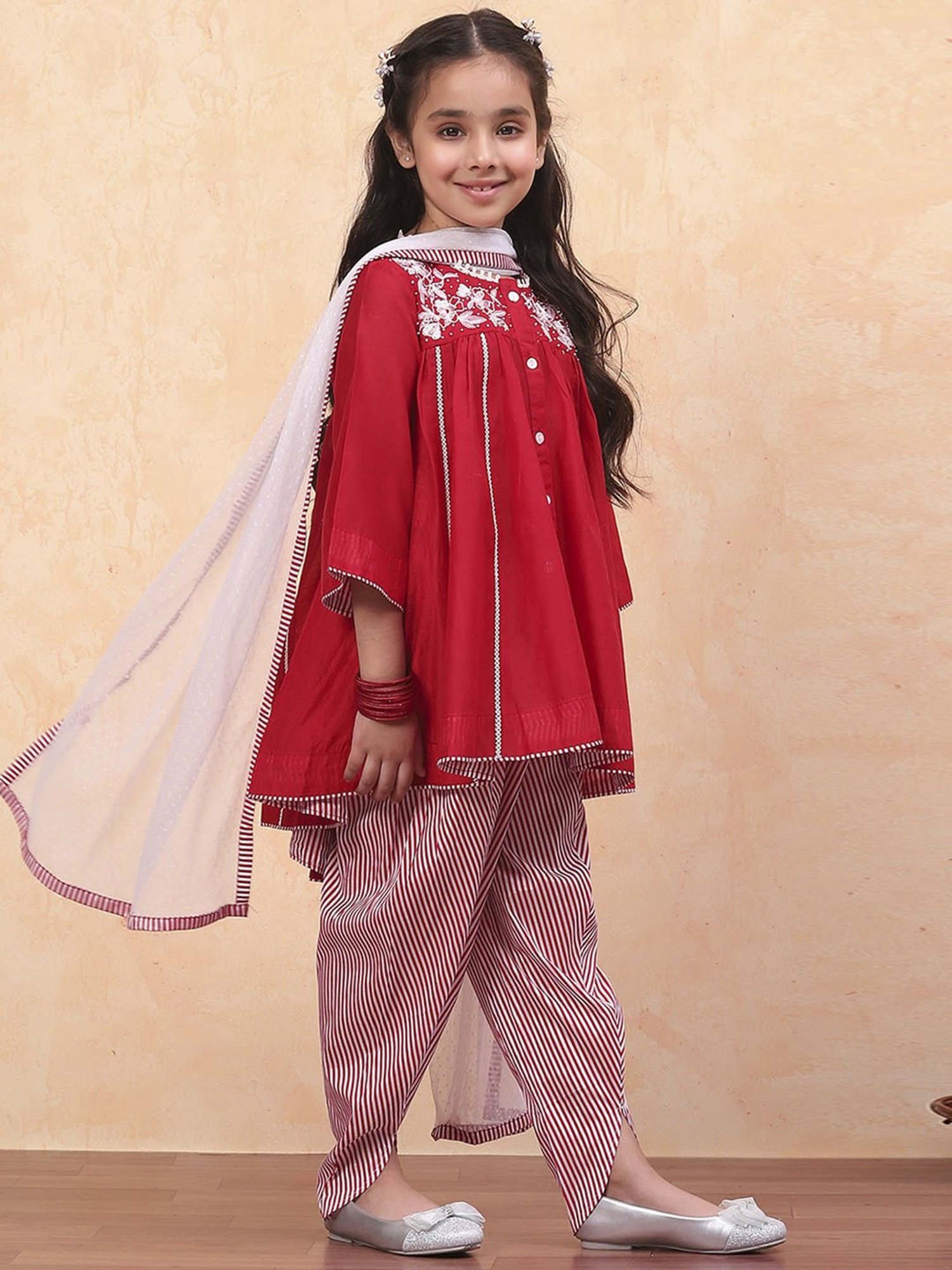 Biba Girls Red Embroidered Suit Sets