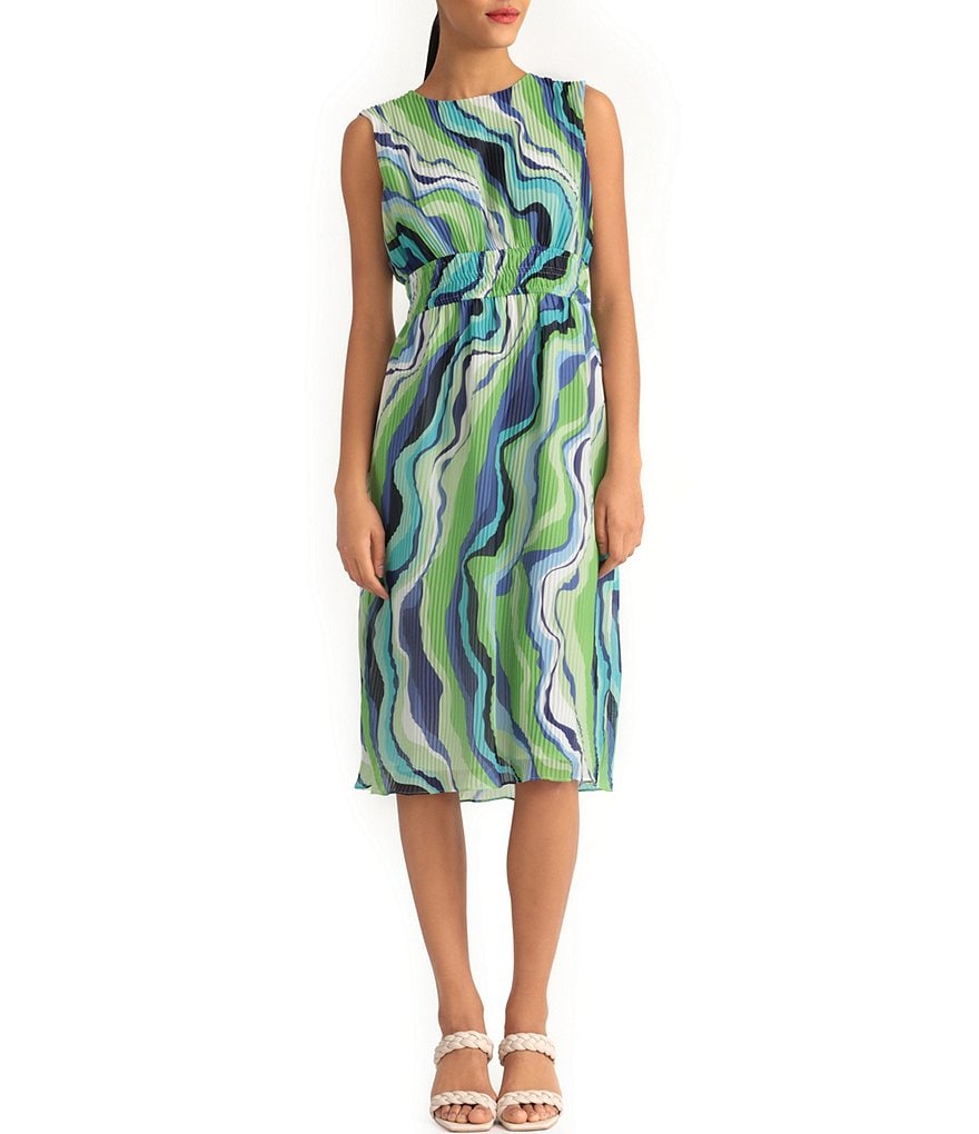 Donna Morgan Groovy Geo Pleat Sleeveless Midi Dress