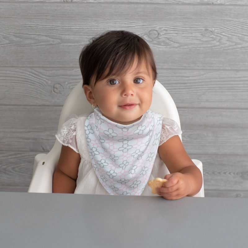 Neat Solutions Interlock/Knit Terry Bandana Bib Set - Pink Stripe Floral - 3pk