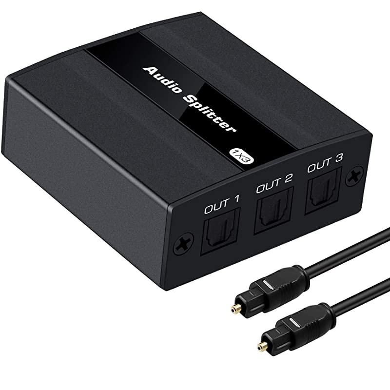 Port Digital Optical Splitter,SPDIF TOSLINK Digital Optical Audio Splitter 1x(1 in Out),Audio Format Support LPCM2.0 Doldy Digital & DTS 5.1