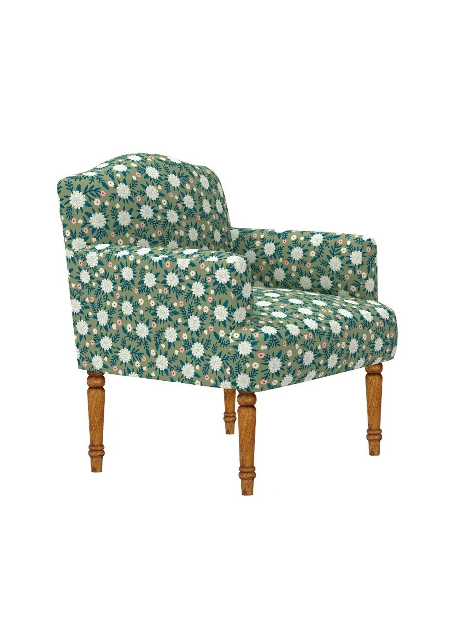 Chumbak Nawaab Spring Marigold Floral Green Wood Arm Chair