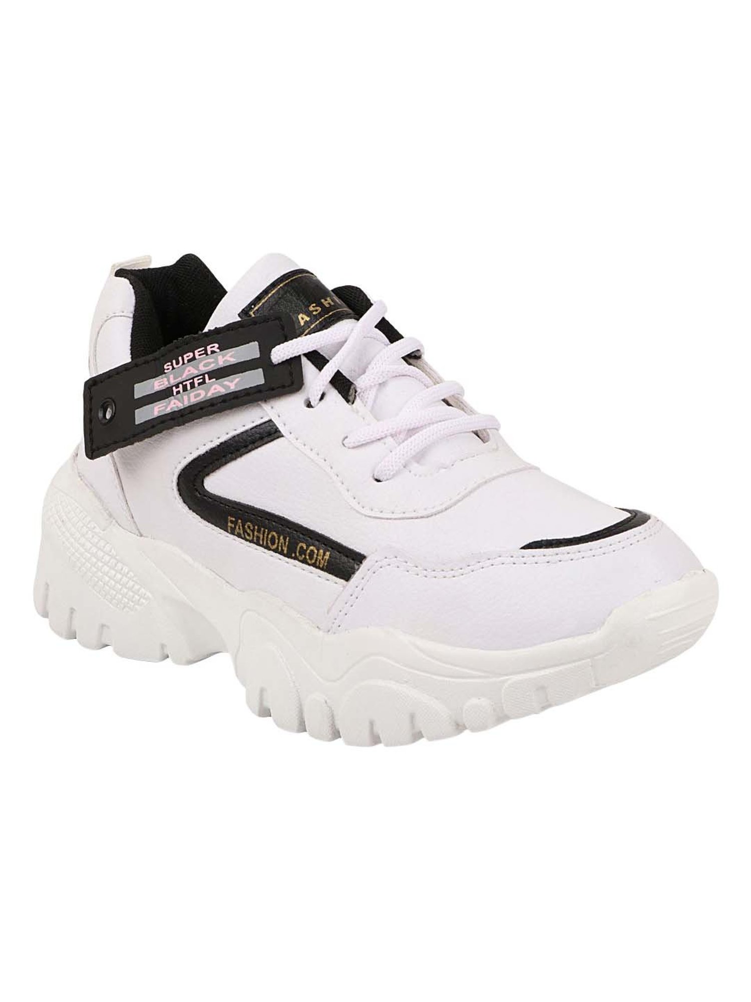Shoetopia Kids White & Black Walking Shoes