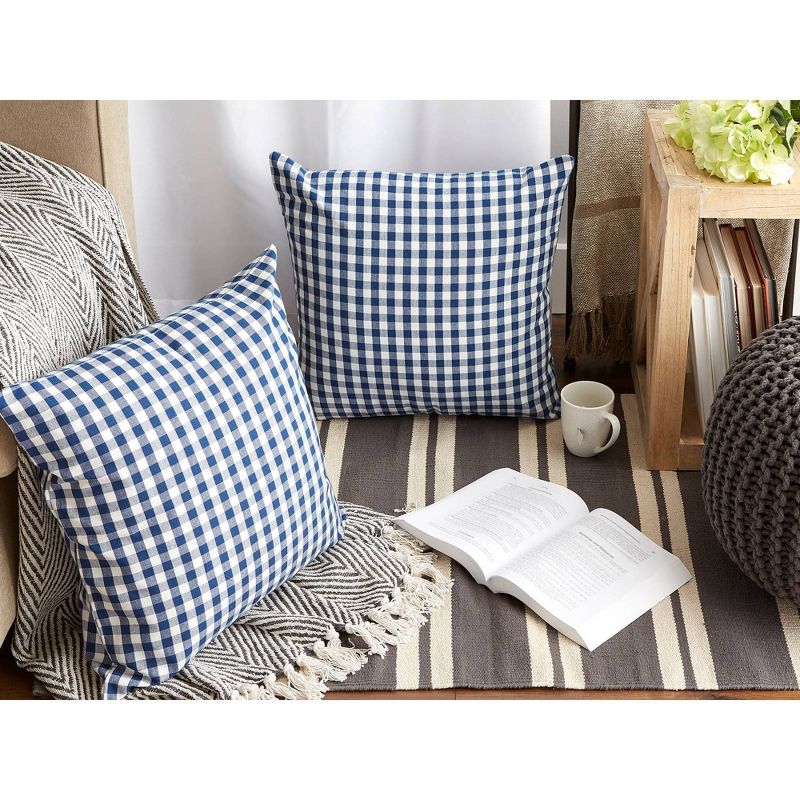 2pk 20"x20" Oversize Gingham Square Throw Pillows Navy/Off White - Design Imports