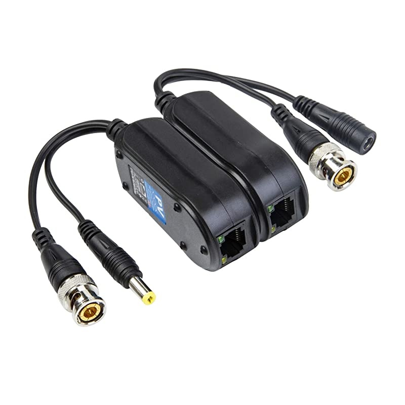 2 Pair Passive VideoPower Balun Upgraded 1080P 5MP BNC to RJ45 Long Distance Network Transceiver Cat5e Cat6 Cable to BNC Male Adapter for Full HD Security Surveillance Camera System
