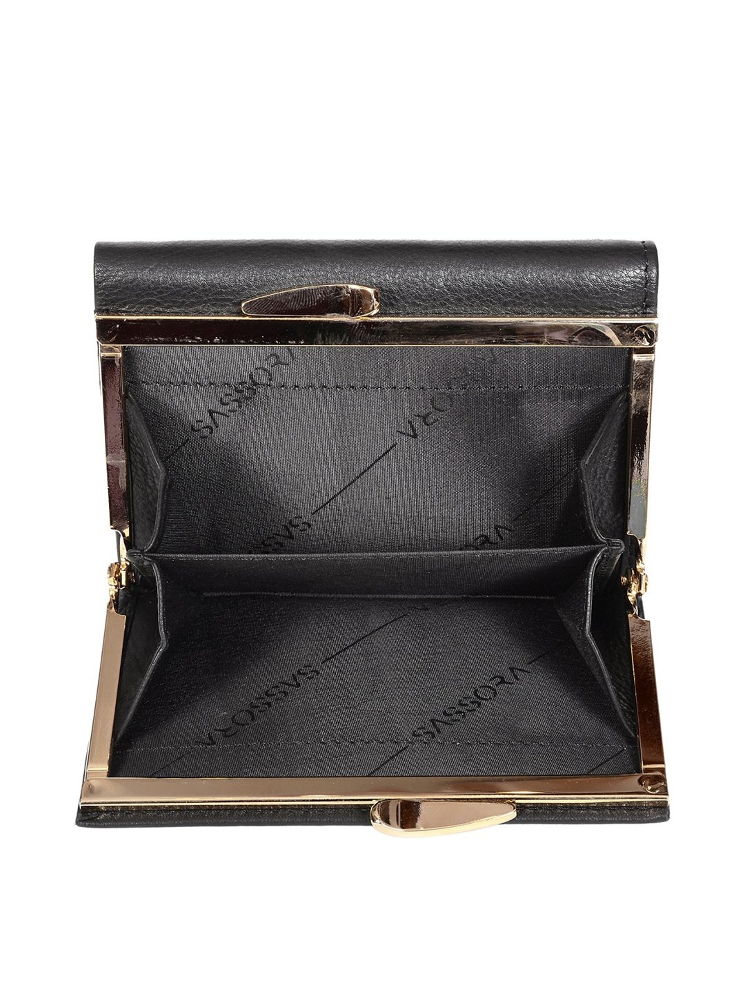 SASSORA Black Solid Rfid Tri-Fold Wallet for Women