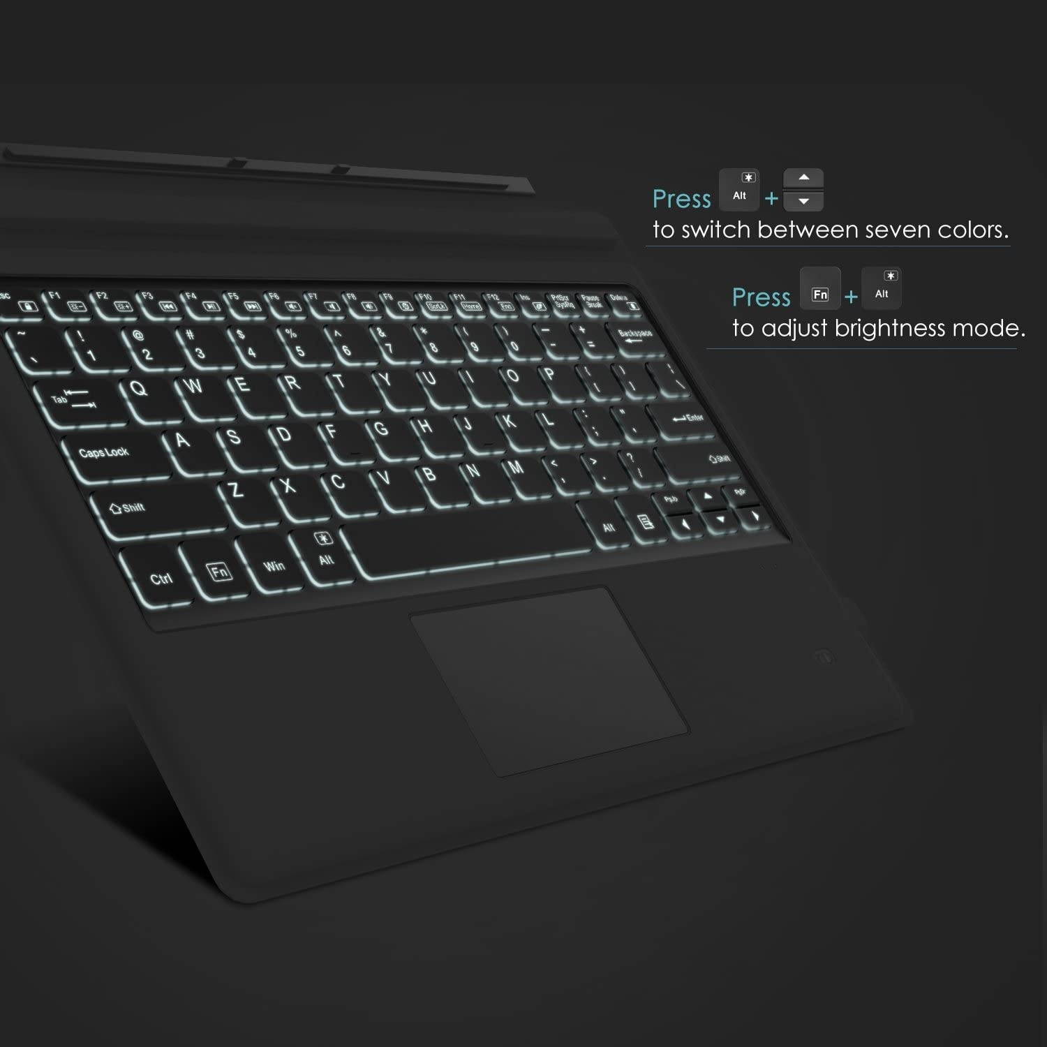 MoKo Type Cover Fit Microsoft Surface Pro 7 Plus (2021)/ Pro 7/ Pro 6/ Pro 5/Pro 4/Pro 3, Ultra-Slim Wireless Bluetooth Keyboard with Trackpad, 7-Color LED Backlit, Built-in Rechargeable Battery, Gray