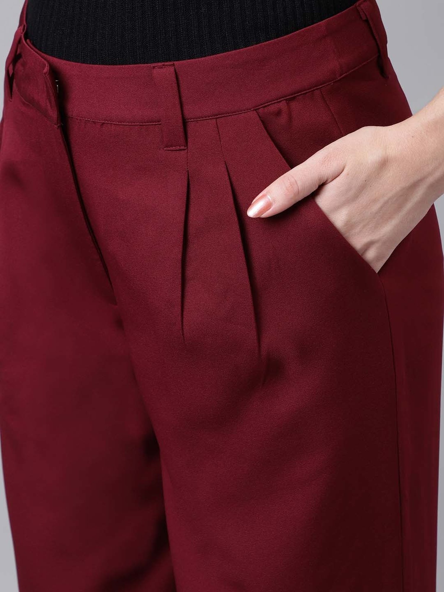 Latin Quarters Maroon Regular Fit High Rise Trousers