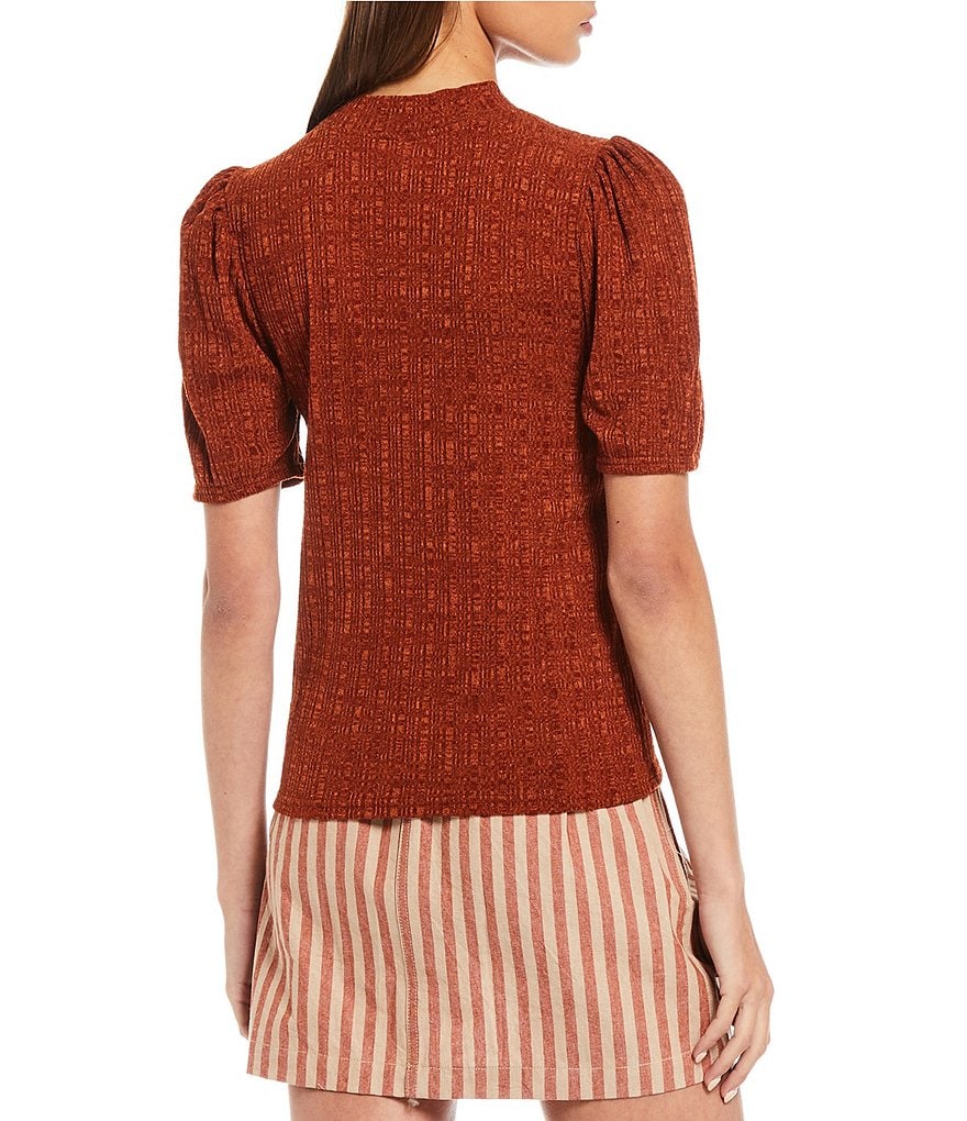 Blu Pepper Puff Sleeve Mock Neck Knit Top