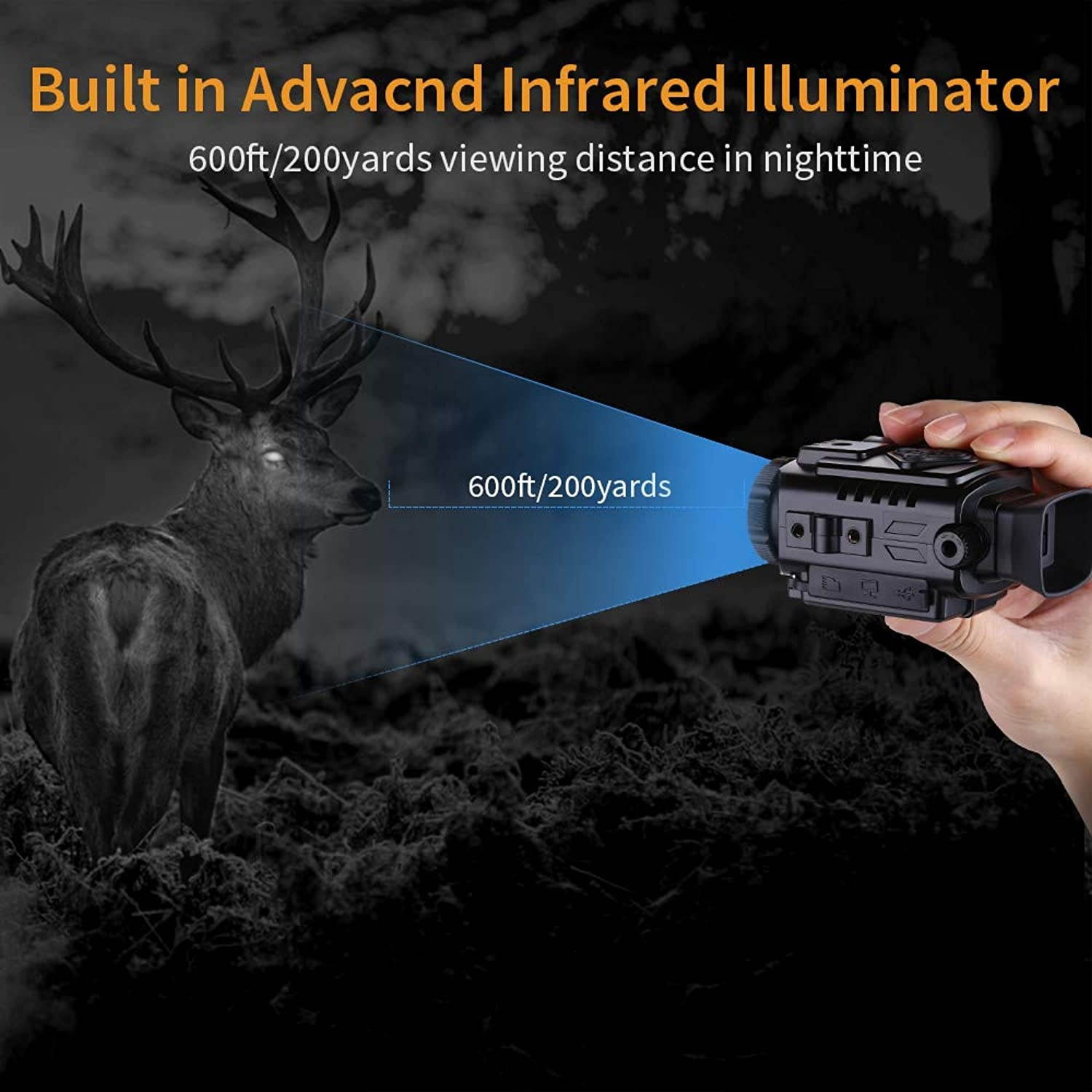 BOBLOV P4 Night Vision Monocular with 8GB Card 5X Digital Zoom Infrared Portable Night Vision Scope 200Yards Visible 1.5inch Screens for Hunting Forest Observe Wildlife Secenery (Black)