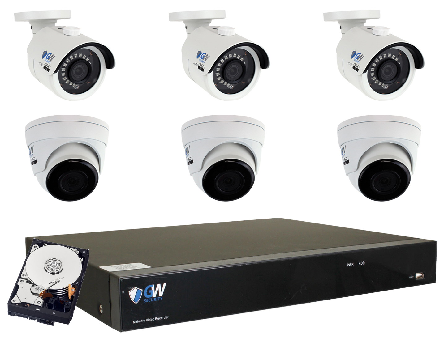 GW 4K UltraHD 8MP PoE IP Security Camera System, 8-channel H.265 NVR UHD 4K Output, 8 x 4K 8 Megapixel WDR Weather Proof PoE Dome IP Cameras, Smart Video Search Customizable Motion Detection, 2TB HDD