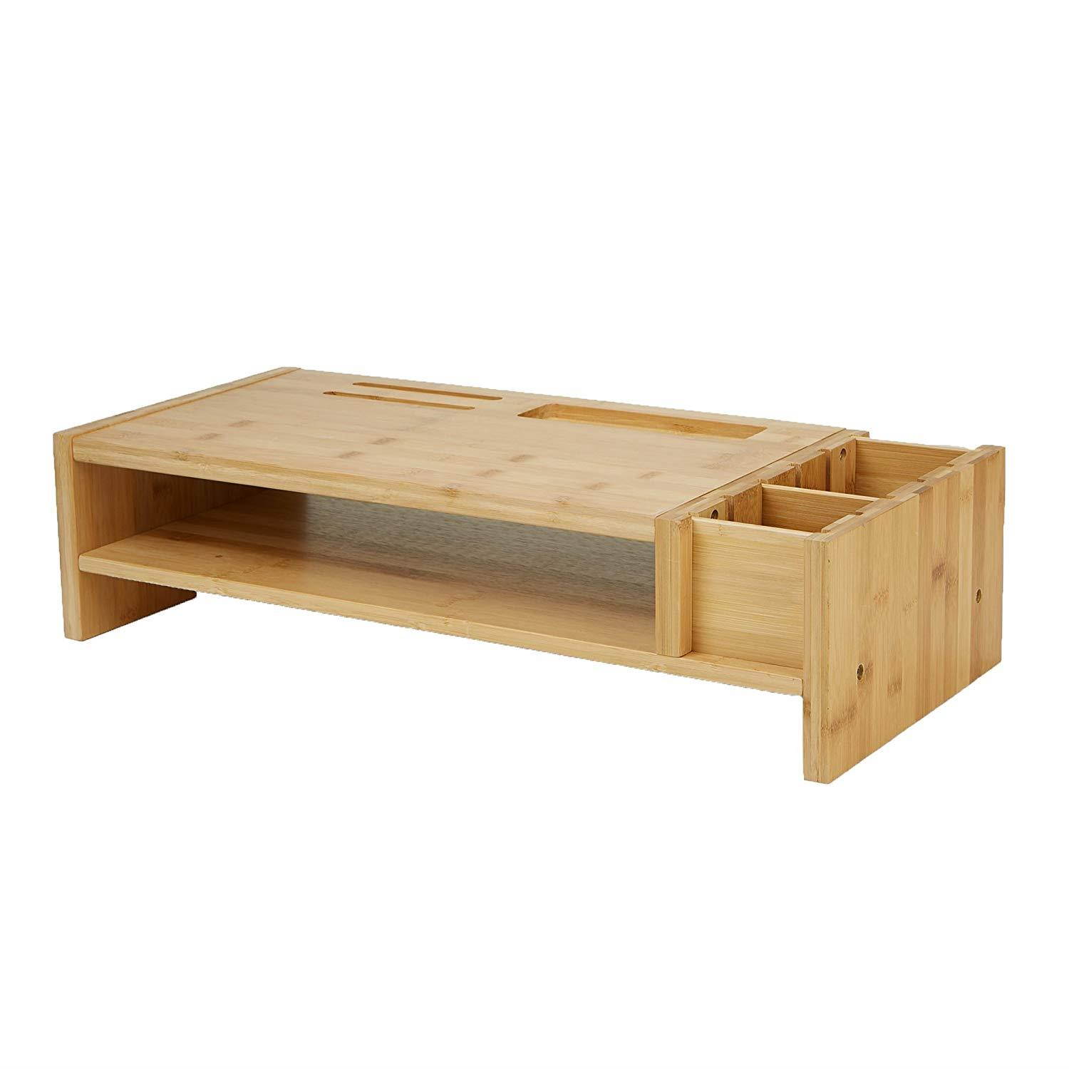 Mind Reader MONITORBM-BRN Monitor Stand Organizer, 6 Compartments, Office, Desk, Laptop, Eco Friendly Bamboo Brown