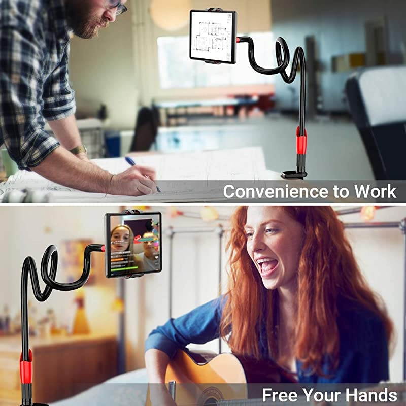 Gooseneck Tablet Holder,  Tablet Stand 1M Flexible Arm Clip Tablet Mount for iPad Pro 10.5, iPad Mini 7.9, iPad Air 9.7, Galaxy Tabs, iPhone 12 SE 2020, Galaxy S20 A51 M31, More 4-10.6" Devices
