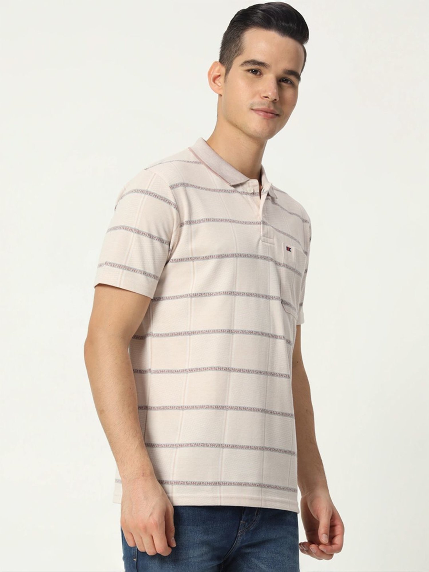 Tab91 Brown Regular Fit Striped Polo T-Shirts