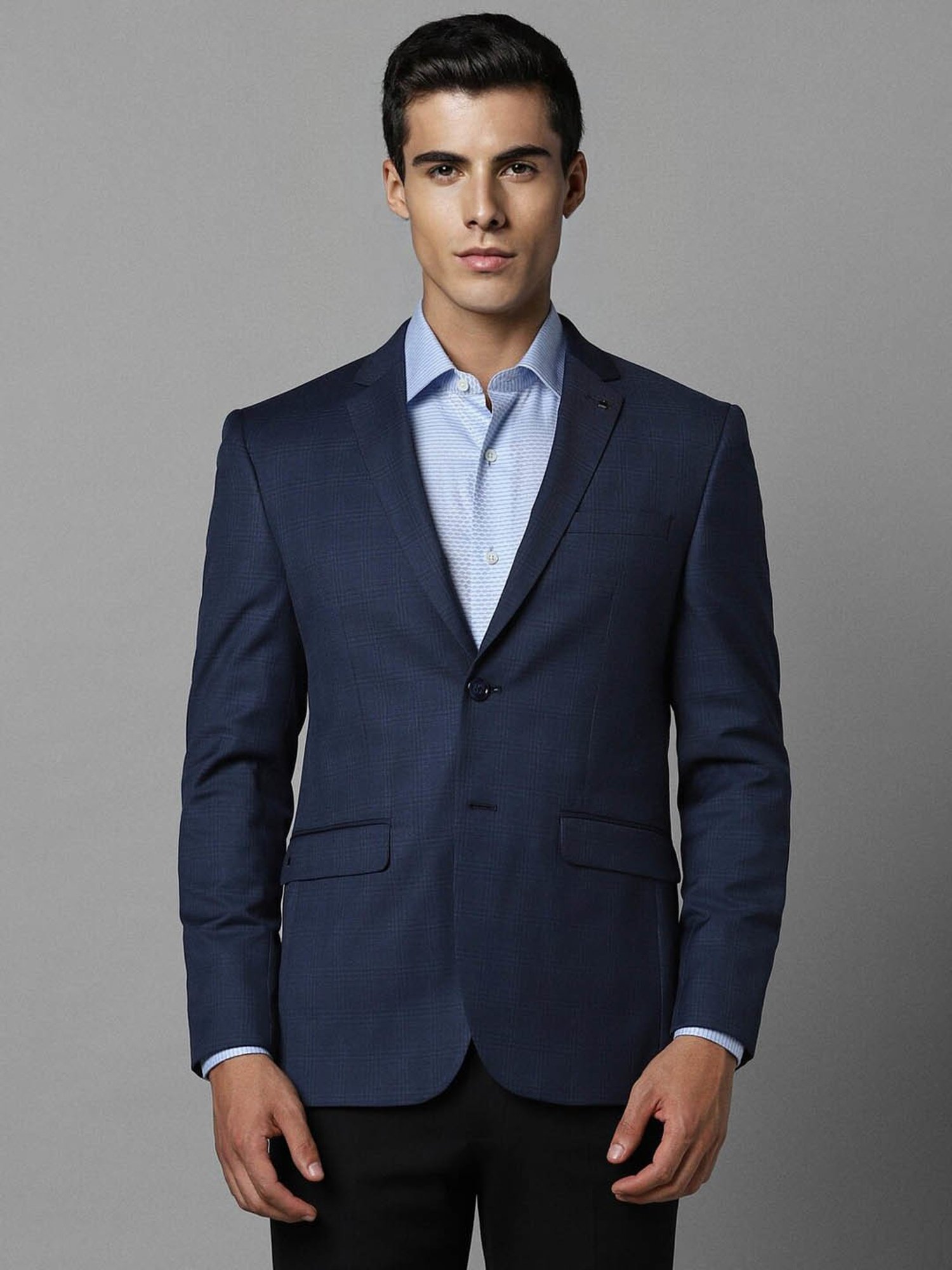 Louis Philippe Mid Navy Slim Fit Checks Blazer