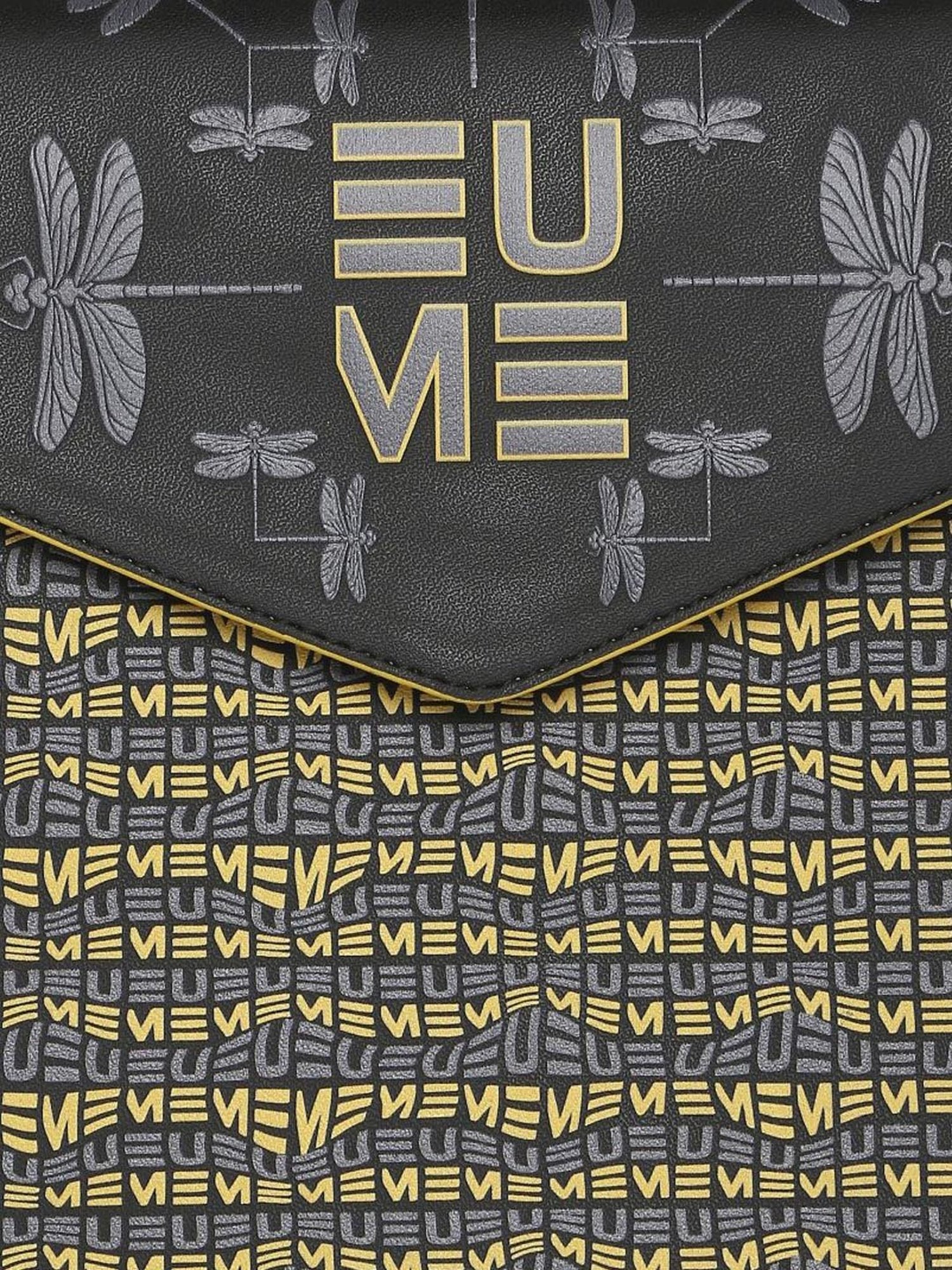 Eume Dragonfly Black Leather Printed Convertible Backpack