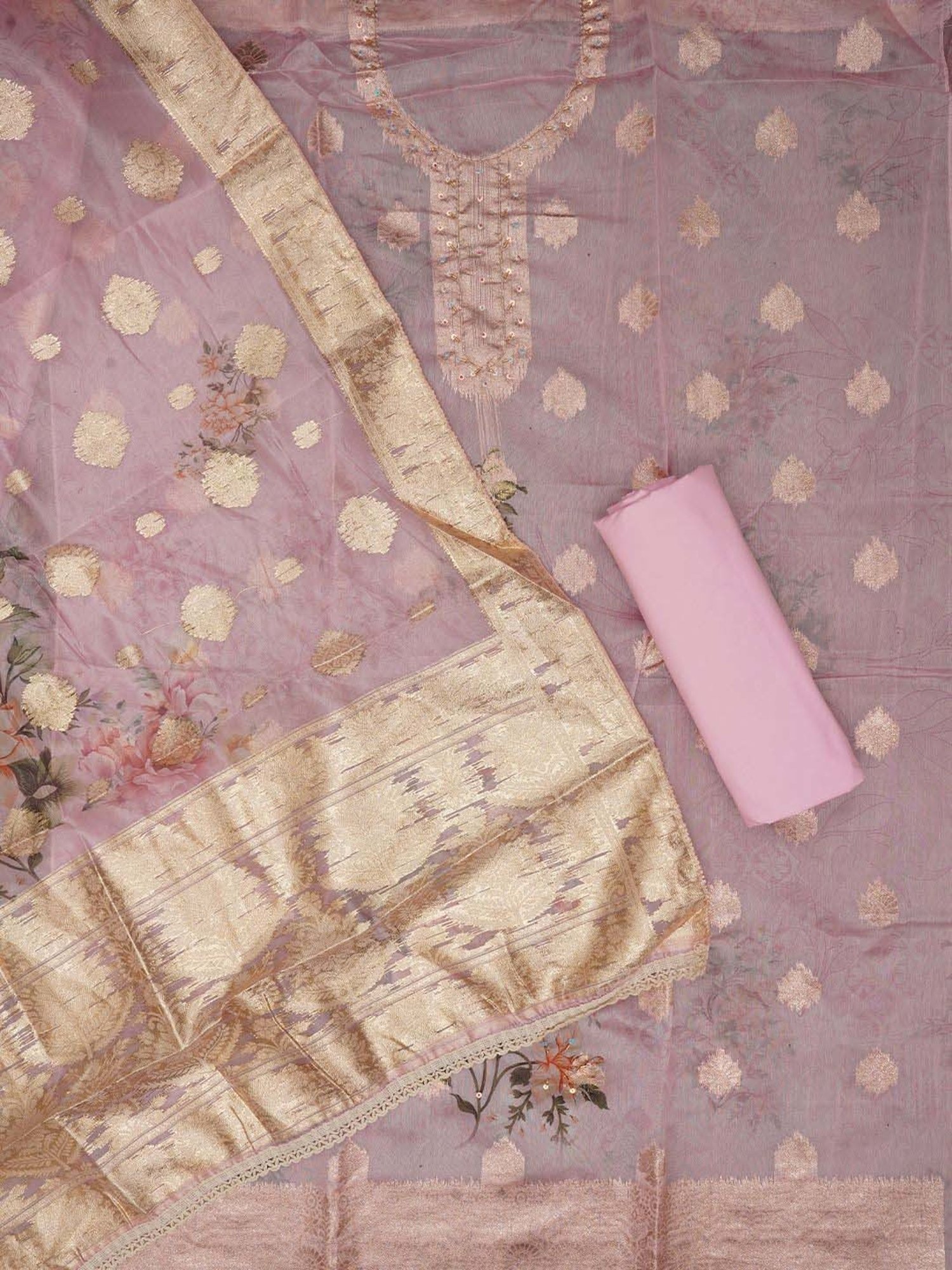 Jaipur Kurti Pink Woven Pattern Unstitched Dress Material