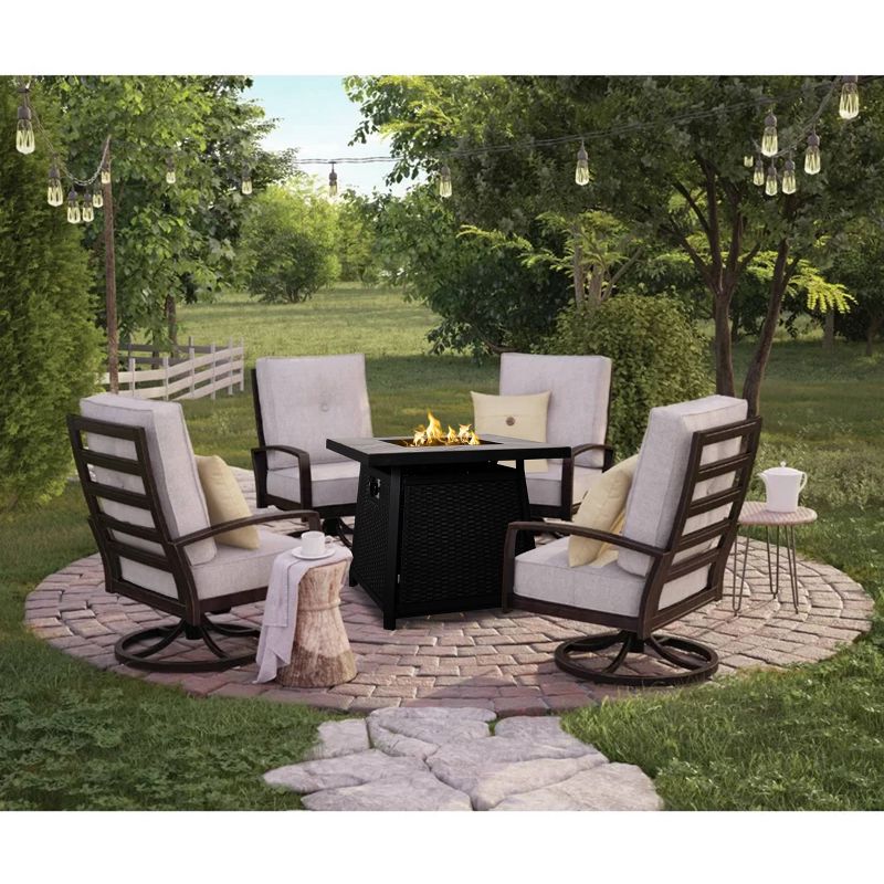 30" x 30" x 24.8" Square Rattan Outdoor Fire Pit with Metal Frame - Vasagle