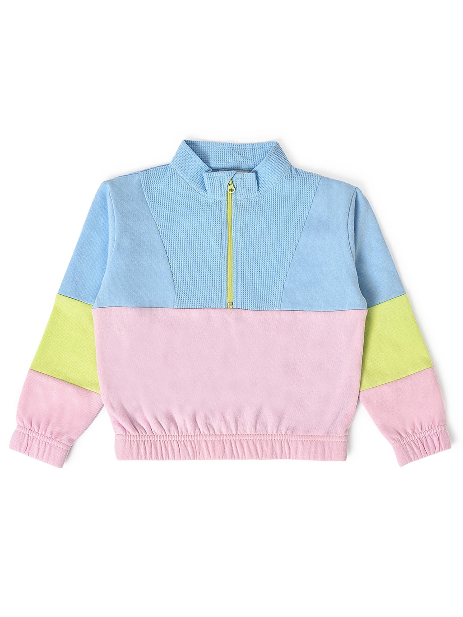 MiArcus Kids Sky Blue & Pink Color Block Full Sleeves Sweatshirt with Joggers