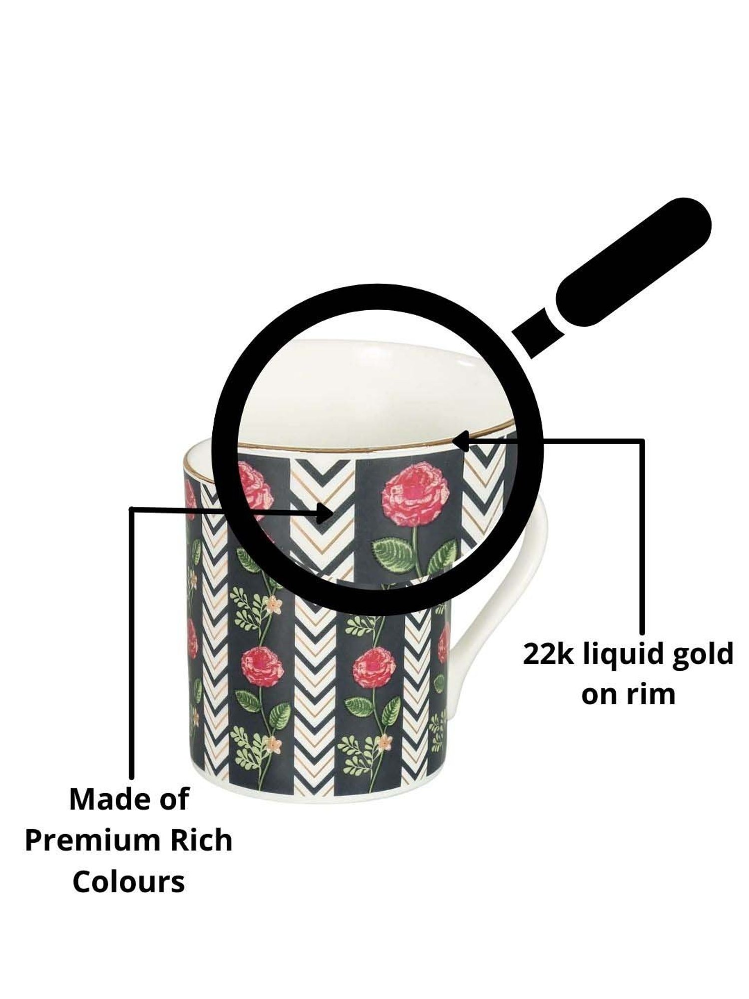 India Circus Black & White Ceramic 11.2 cm Milk Mug (0.36 L) - Set of 2