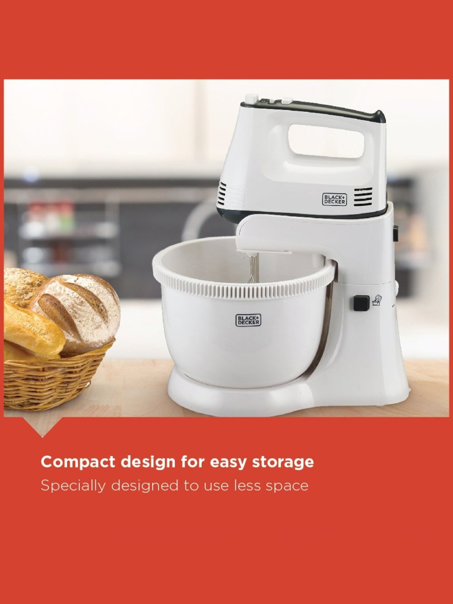 BLACK+DECKER M700 Hand Mixer 300W with 5 Speed Control function (White)