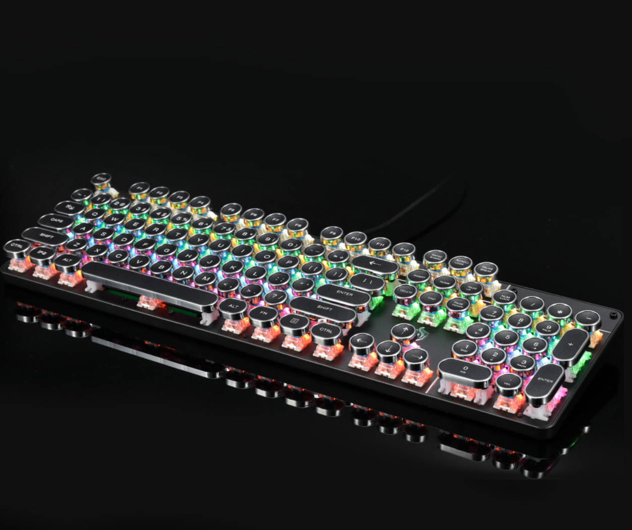 Mechanical Gaming Keyboard with RGB Backlit Blue Switch 104 Keys Anti-Ghosting Mechanical Gaming Keyboard, Retro Keycaps Light Up Keyboard, Metal Panel Wired USB for PC and Laptop