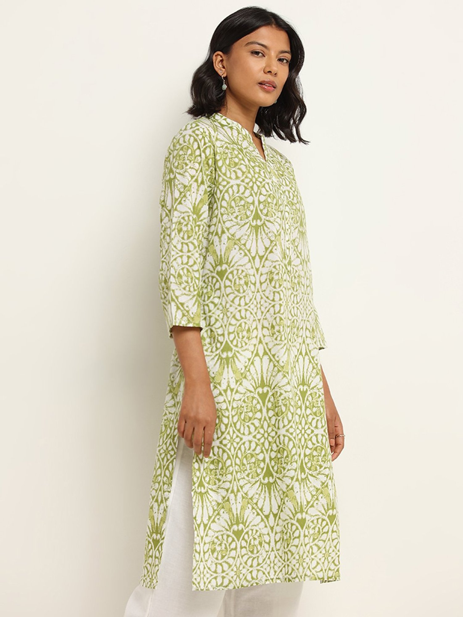 Utsa by Westside Green Straight Fit Printed Kurta
