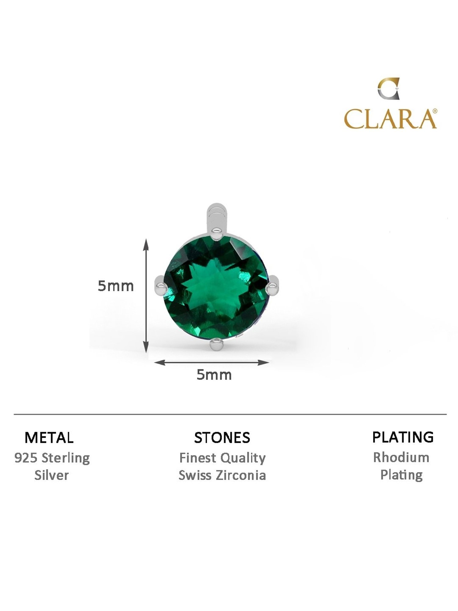 Clara 925 Sterling Silver Green Stud Earring Gift for Men