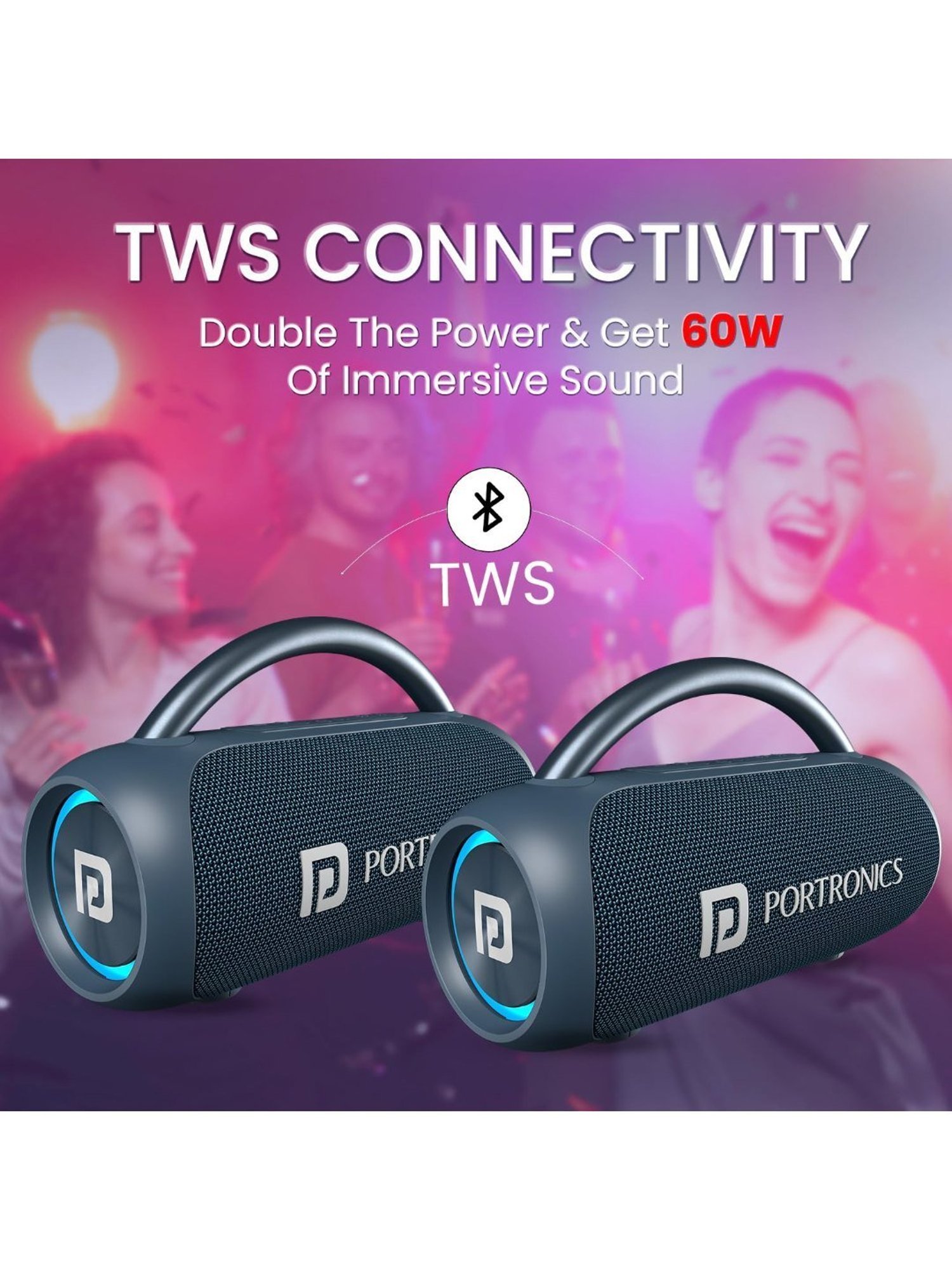 Portronics Radiant 30W Wireless Bluetooth Speaker With 6 Hours Playtime (Blue)