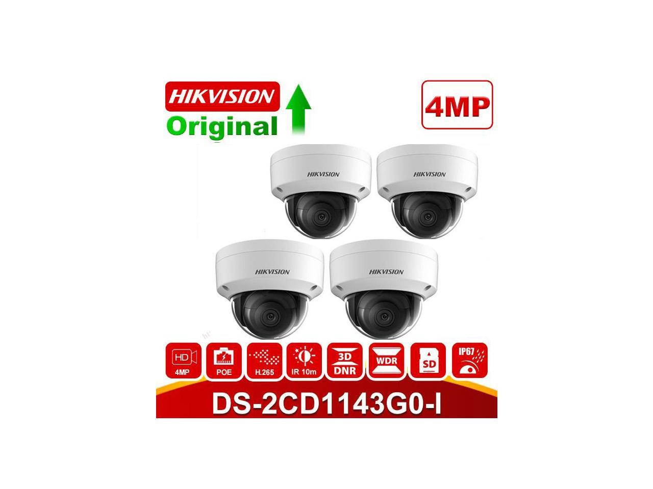 HikVISION Dome CCTV IP Camera Outdoor DS-2CD1143G0-I 4MP 2.8mm Lens IR Netwerk Security IR30m Night Vision PoE IP Dome Camera with H.265 SD Card Slot IP67, 4 Pack
