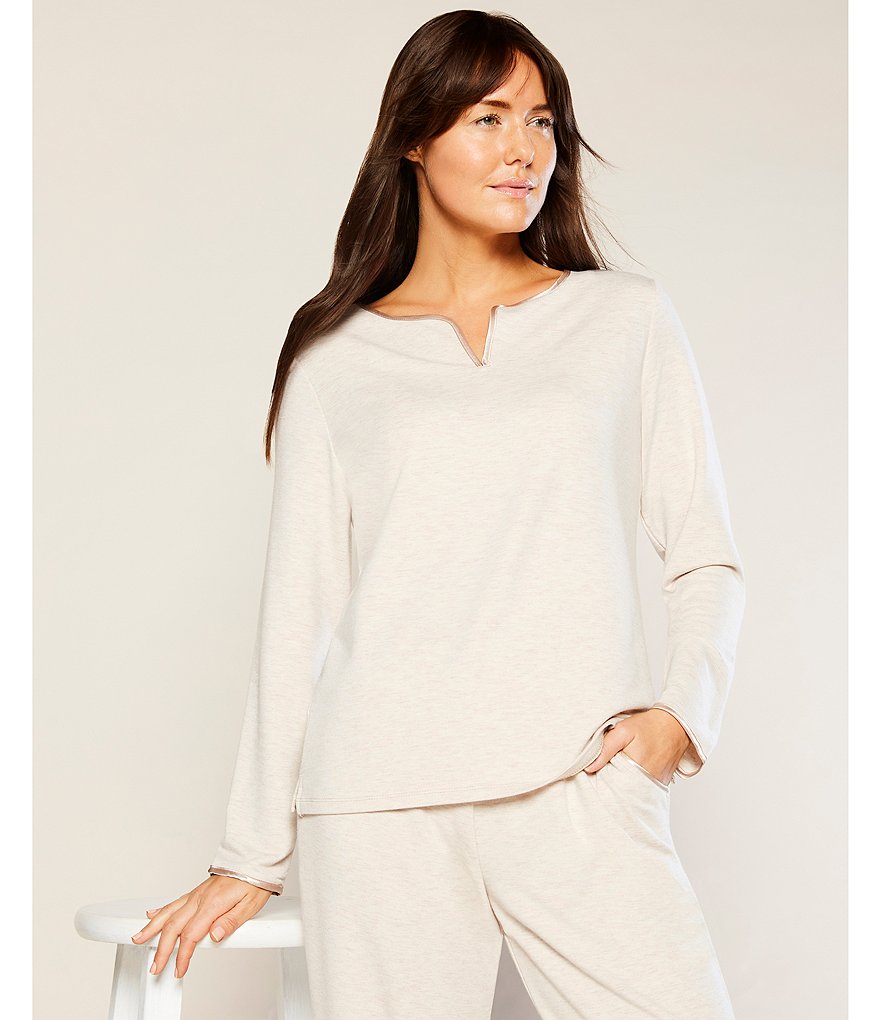 Cabernet Satin Trimmed French Terry Knit Sleep Top