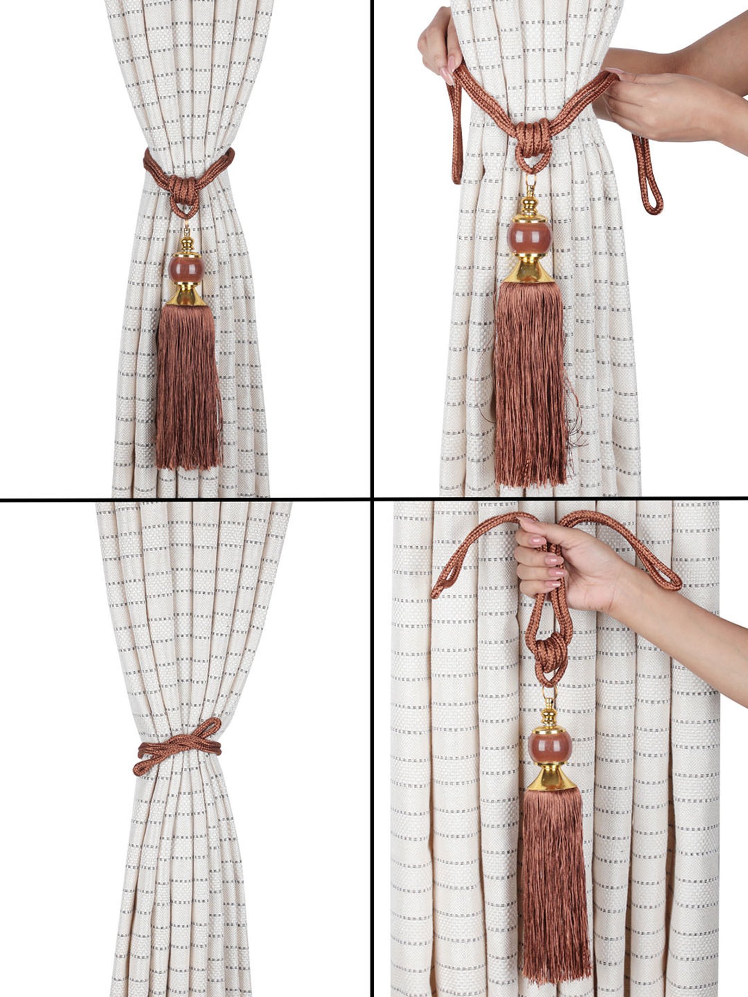 MODERN HOMES White Cotton Hand-Knotted Curtain Ropes - Set of 2