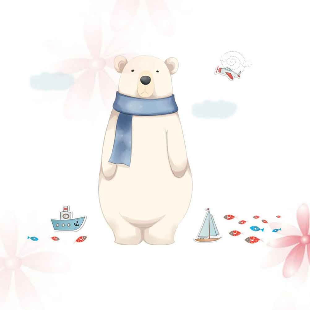 2Pcs Cartoon Polar Bear Pattern Wall Paper Decorative Wall Sticker Wallpaper Wall Ornament Beige (45x60cm)