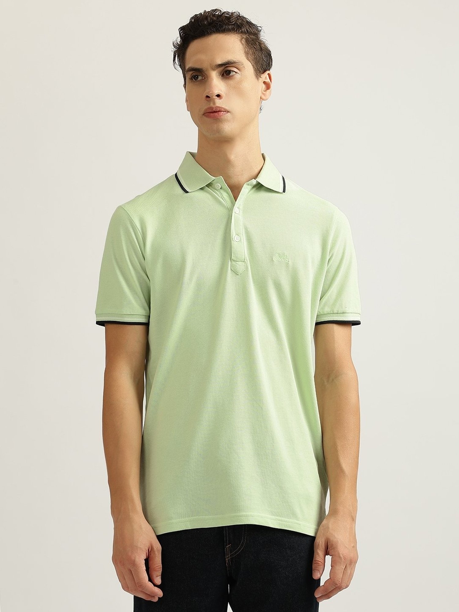 Lindbergh Green Cotton Regular fit Solid Polo T-Shirts